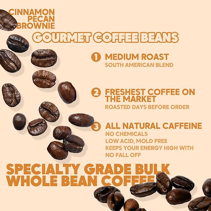 Sarasota Coffee Whole Bean Cinnamon Pecan Brownie | Medium Roast Gourmet Flavored Coffee Beans | Low Acid, Mold Free, Specialty Grade Bulk Beans | 5lb (80 oz)