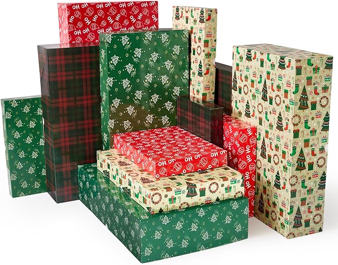 YANGTE 24 Pack Large Christmas Boxes for Presents, Assorted Sizes Christmas Gift Boxes with lids, 17" Premium Clothing Boxes with 4-inch Deep Robe and Shirt