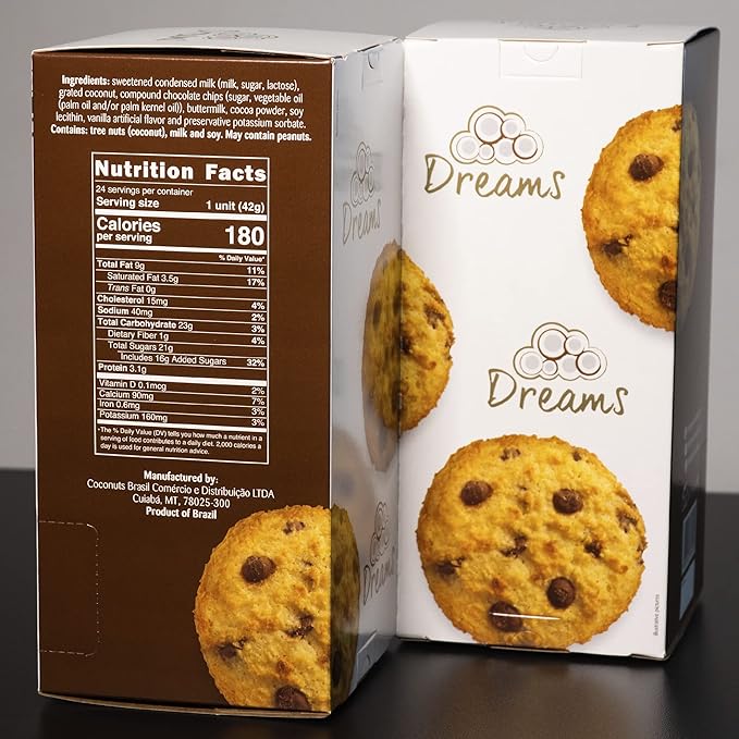 Dreams Coconut Cookies with Chocolate Chips – Vegan, Gluten-Free, High Protein Snack | Guilt-Free & Healthy Treat | 1 Box – 24 Units / 35.52oz