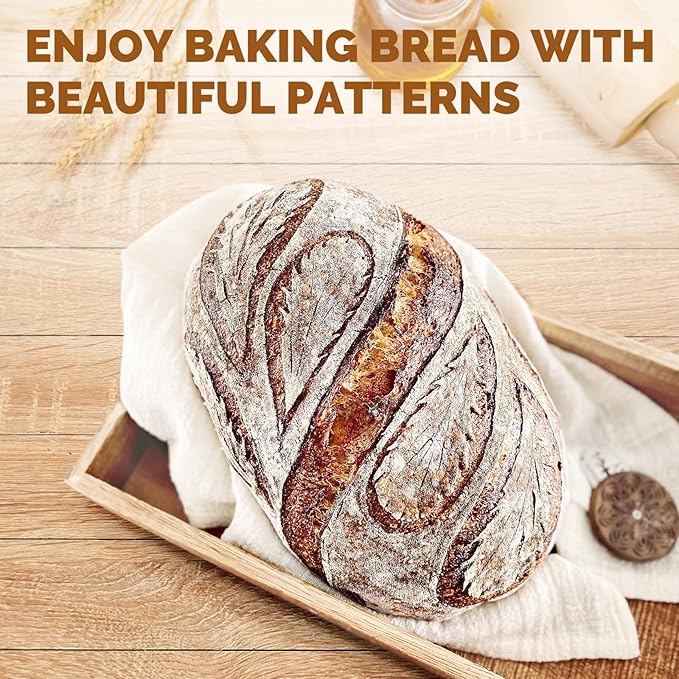 Rorecay Banneton Bread Proofing Baskets Set of 2, 10 Inch Oval Cane Sourdough Bread Rising Basket Bowls with Sourdough Bread Lame Dough Scraper Basting Brush for Sour Dough Proofing Fermentation