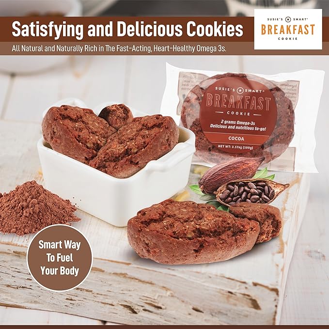 Susie's Smart Breakfast Cookie Healthy Omega3s and Protein Rich cocoa, 63 Ounce (Pack of 18)