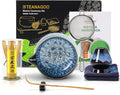 TEANAGOO 7 Pcs Matcha Whisk Set,Matcha Set for Ceremony,Matcha Kit Junware-Blue,Matcha Tea Set for Making Breakfast/Latte,Ceramic Bowl(chawan) whith Spout and Whisk,Gift for Matcha Lover