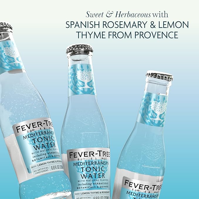 Fever-Tree Mediterranean Tonic Water Glass Bottles, No Artificial Sweeteners, Flavorings & Preservatives, 6.8 Fl Oz (Pack of 24)