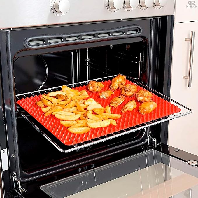 Silicone Baking Mat - 16x11.5" Non Stick Silicone Cooking Mat Fat Filtering Red Pyramid Design, for Roasting, BBQ & Pastry Making - Oven and Microwave Bacon Cooker Food Grade, Flexible & Easy-to-Clean