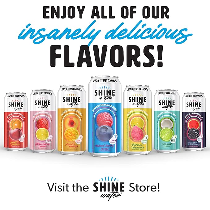 ShineWater Vitamin D Electrolyte Drink | Zero Sugar Hydration Beverage with Magnesium, Zinc & Antioxidants | Low Calorie Plant-Based Vitamin Water | Variety Pack of 6