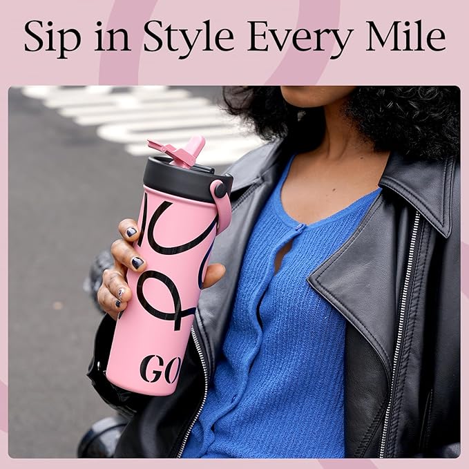 GOOM 20 oz Spill Proof Tumbler with Lid and Straw, Top Handle, Extended Tea Infuser, 6-Layer Insulation 18/10 Stainless Steel, Christmas Gifts for Mom Women Her, Teacher Gifts - Pink