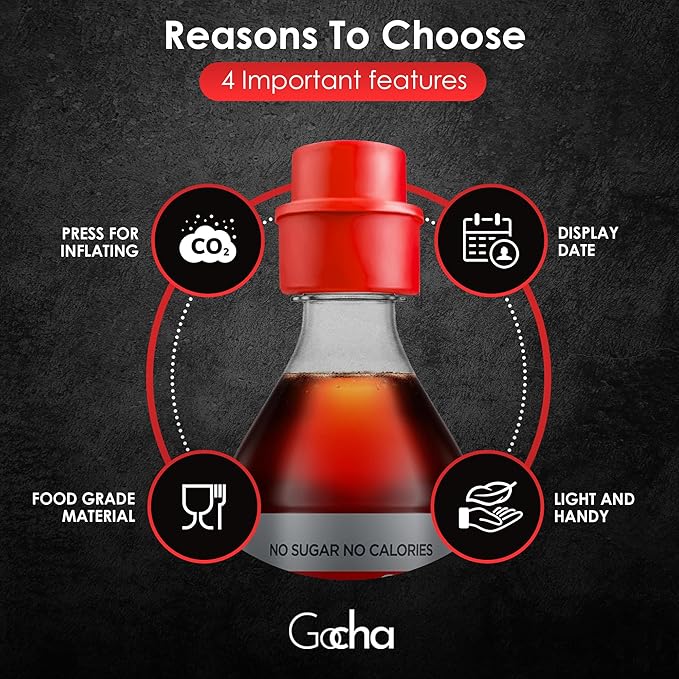 GOCHA | 2 PCS Vacuum Soda Bottle Stopper | Silicone Fizz Keeper | Carbonation Preserver for Soft Drinks & Beverages | Universal Leak-Proof Bottle Cap | (Red)