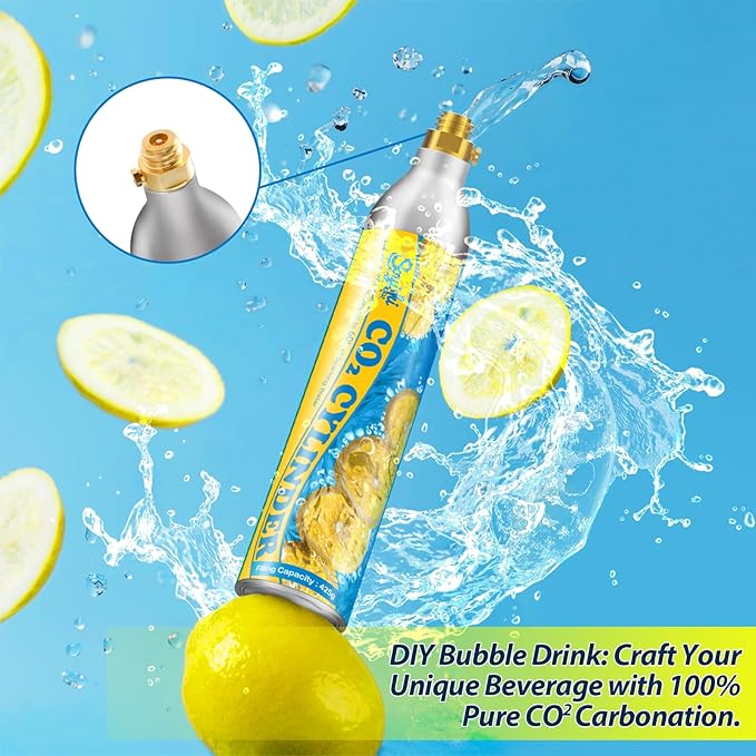 60L Threaded CO2 Cartridges Cylinder 14.5oz CO2 Canister Sparkling Water Carbonates Compatible with Soda Maker Set of 3