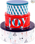 Steel Mill & Co Tin Containers with Lids, 3 Pack Christmas Cookie Tins, Festive Cookie Tins for Gift Giving & Holiday Treats, Round Metal Nesting Containers, Large Medium Small, Joy Plaid