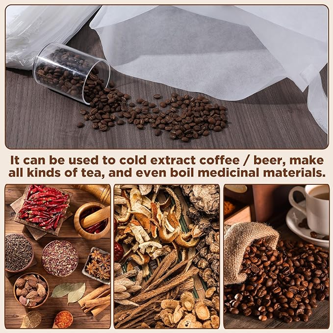 100 Pack 16" x 20" Commercial Cold Brew Coffee Filters – Disposable Non-Woven Fabric Filter Bags for 5-Gallon Buckets, Coffee Shops & Home Brewing