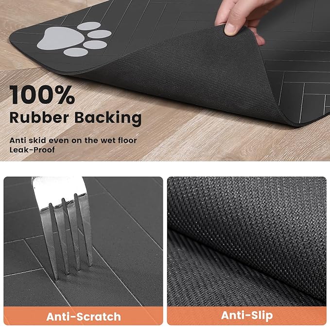 Pet Feeding Mat-Absorbent Pet Placemat for Food and Water Bowl, with Waterproof Rubber Backing, Quick Dry Water Dispenser Mat for Dog and Cat (12"x20", Beige)