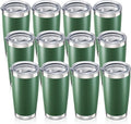 20 oz Tumbler with Lid Stainless Steel Insulated Tumblers Bulk Double Wall Vacuum Cups Powder Coated Travel Mug Keep Drinks Cold and Hot, Dark Green, 12 Pack