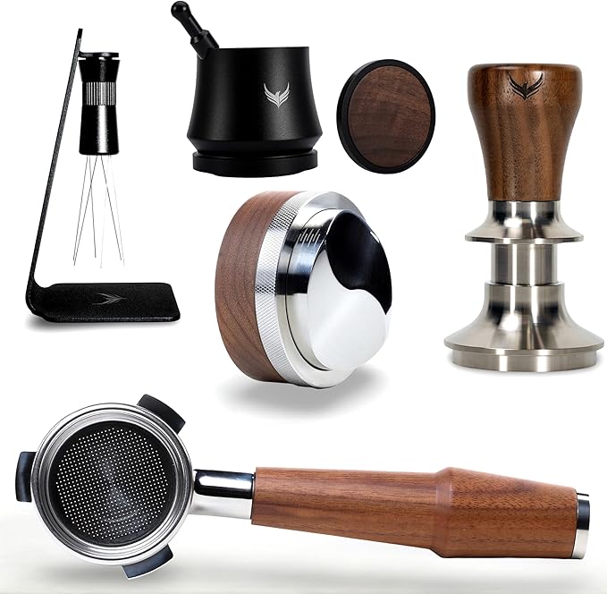 54mm Espresso Tools Kit Walnut Breville Accessories Includes Espresso Shaker, Spring Loaded Coffee Tamper, Leveling Tool, Bottomless Portafilter 54mm and Espresso Stirring Tool