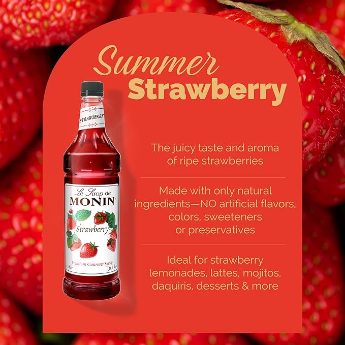 Monin - Strawberry Syrup, Mild and Sweet, Great for Cocktails and Teas, Gluten-Free, Non-GMO (1 Liter, 2-Pack)