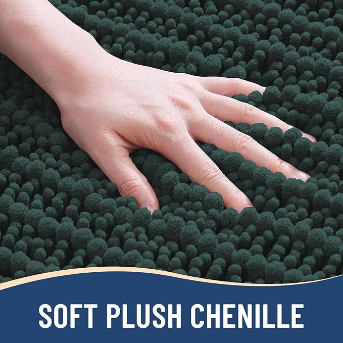 Arotive Luxury Chenille Bathroom Rug Mat, Extra Soft Thick Absorbent Shaggy Bath Rugs, Non-Slip Machine Wash Dry, Plush Bath Mats for Bathroom, Shower and Tub, 24x16, Dark Green