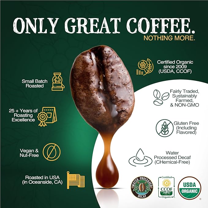 The Bean Organic Coffee Company Water Processed DECAF Caramel, Medium Roast, Whole Bean Coffee, 16-Ounce Bags (Pack of 2)