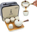 LURRIER Porcelain Chinese Gongfu Tea Set,Portable Teapot Set with 360 Rotation Tea maker and Infuser,Portable All in One Gift Bag for Travel,Home,Gifting,Outdoor and Office (Cyan Grey)