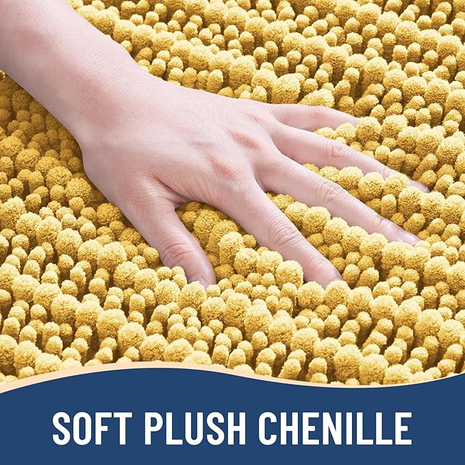 Arotive Luxury Chenille Bathroom Rug Mat, Extra Soft Thick Absorbent Shaggy Bath Rugs, Non-Slip Machine Wash Dry, Plush Bath Mats for Bathroom, Shower and Tub, 59x35, Yellow