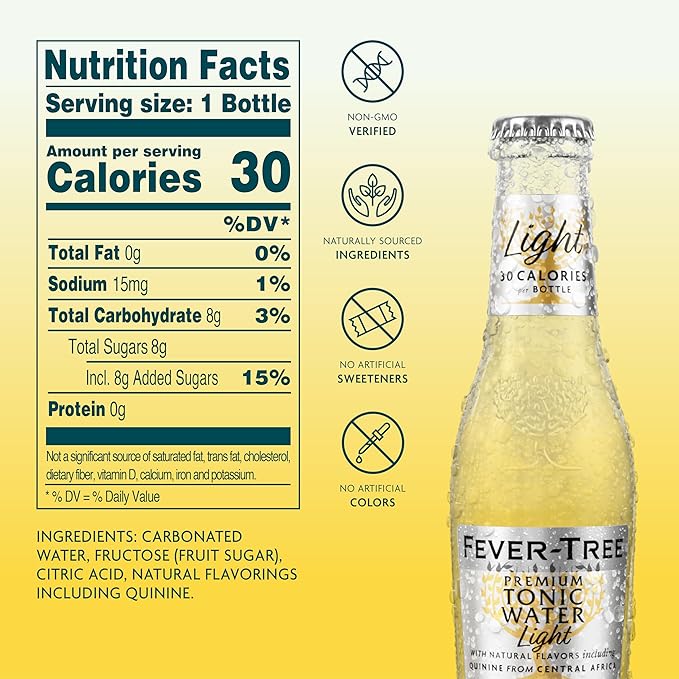 Fever-Tree Refreshingly Tonic Water, Light, 163.2 Fl Oz (Pack of 24)