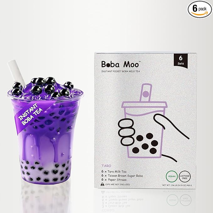 Boba Moo Premium Boba Tea Kit With Taro Milk Tea Flavor - Only 10,000 Kits Yearly, Small Batch Bubble Tea Kit With Exceptional Taste & Chewiness, Vegan, Lactose-Free, 6 Servings