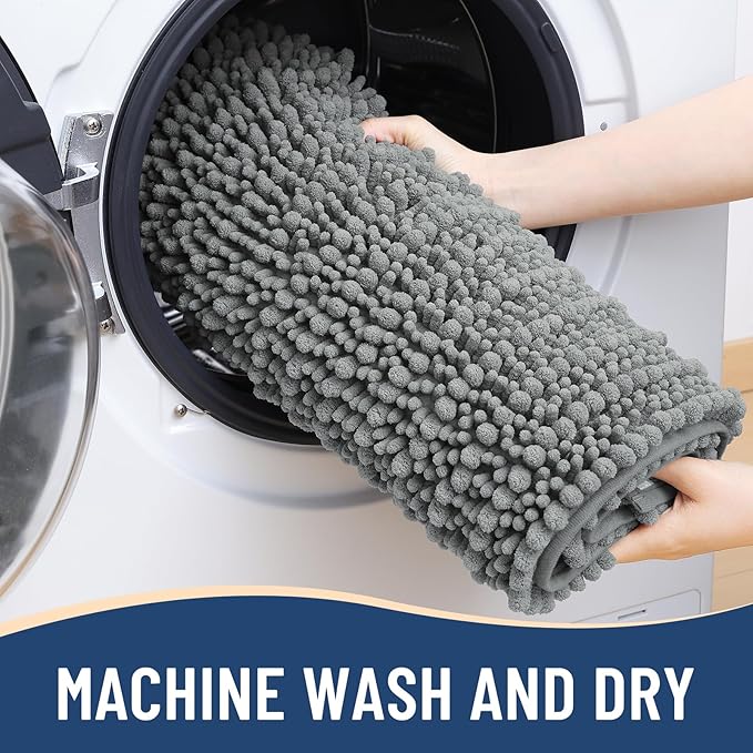 Arotive Luxury Chenille Bathroom Rug Mat, Extra Soft Thick Absorbent Shaggy Bath Rugs, Non-Slip Machine Wash Dry, Plush Bath Mats for Bathroom, Shower and Tub, 36x24, Grey