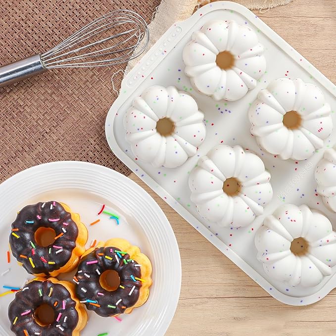 Mini Bundt Cake Pans for Baking, 2Pcs Silicone 6-Cavity Fluted Tube Cake Pan with Metal Reinforced Frame, Nonstick Baking Molds for Cupcake, Brownie, Donuts, Cornbread, Jello