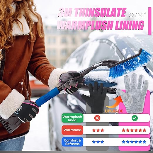 HANDLANDY Waterproof Insulated Work Gloves, 3M Thinsulate Thermal Winter Gloves for Men Women Touch Screen, Warm Ski Snowboard Cold Weather Gloves (Small, Pink)