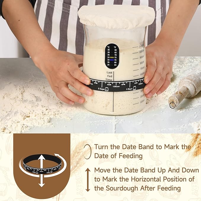 Pro Sourdough Starter Kit- 50oz Large Capacity Sourdough Starter Jar, 17 Flavorful Fermentation Recipes, Sourdough Bread Baking Supplies for Making Delicious Sourdough Breads(1PCS)