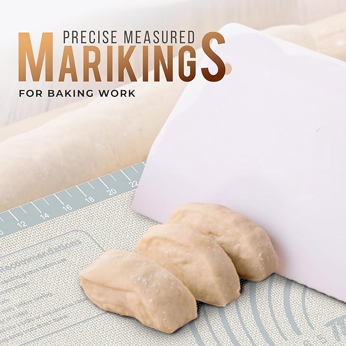 36 * 24 inches white grey, Non-Slip Silicone Baking Sheets - Baking Mat with 0.7mm Thickness - Non-Stick Pastry & Cookie Mat for Kitchen Counter for Rolling Out Dough with Measurements.