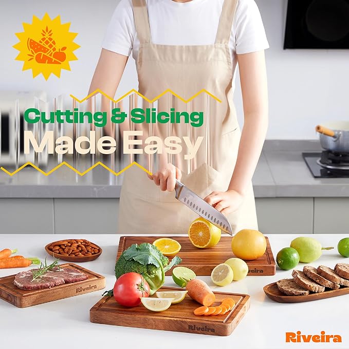 Riveira Walnut Wood Cutting Board – Versatile And Durable: Set Of 2 Pcs Rectangular Wooden Cutting Board – Natural Wooden Cutting Boards For Kitchen – Complete Walnut Wooden Chopping Board