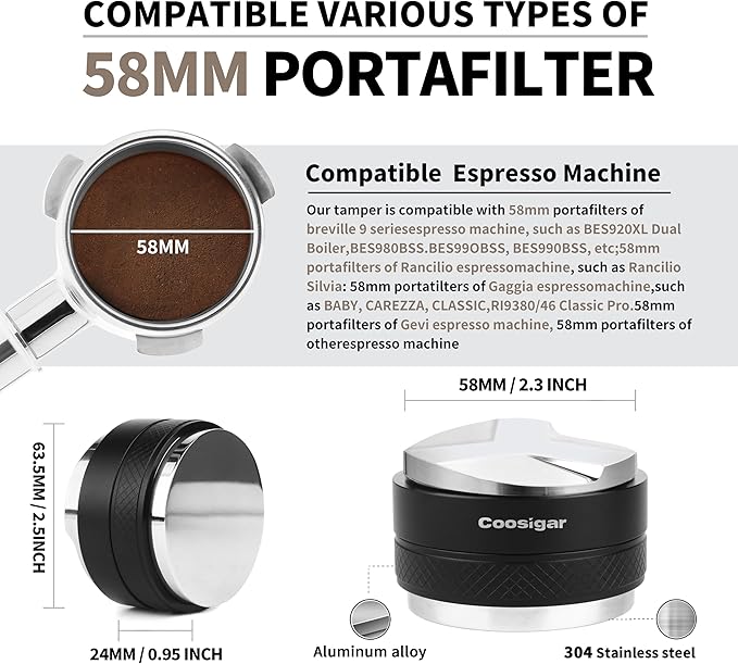 58mm Coffee Distributor and Tamper,Dual Head Coffee Leveler Fits for Gaggia E61 58mm Portafilter,Professional Espresso Hand Tamper.