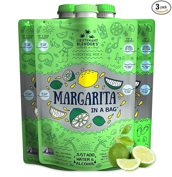 Lt. Blender's Margarita in a Bag - Margarita Mix - Each Bag Makes 1/2 Gallon of Frozen Margaritas – Non-GMO Cocktail Mix - No Blender Needed – Add Liquor, Wine or as a Mocktail (Pack of 3)