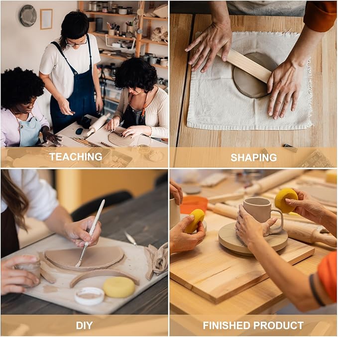 MECCANIXITY 8Pcs Pottery Teaching Rolling Mud Stick Guides, 13" x 0.8" Wood Clay Roller 4 6 8 10mm Thick Ceramic Tools Strips Rolling Guides for Clay Thickness DIY Craft