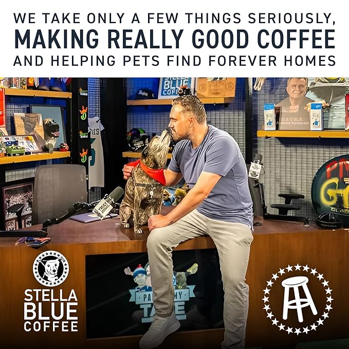 Stella Blue Ground Coffee, Electric Avenue Blend, Dark Roast, Toffee, Dark Chocolate & Subtle Smokiness Notes, 100% Arabica, Ethically Sourced from Central and South America, 12 oz bag