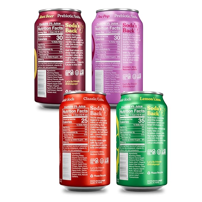Poppi Sparkling Prebiotic Soda Beverage with Apple Cider Vinegar, Seltzer Water and Fruit Juice, The Classics Variety Pack, 12 Fl Oz, Pack of 12, Packaging May Vary
