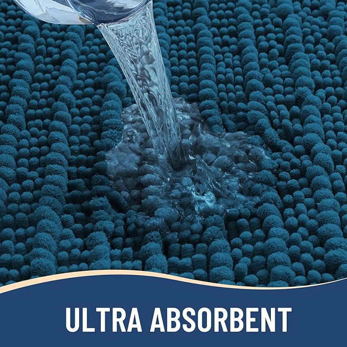 Arotive Luxury Chenille Bathroom Rug Mat, Extra Soft Thick Absorbent Shaggy Bath Rugs, Non-Slip Machine Wash Dry, Plush Bath Mats for Bathroom, Shower and Tub, 36x24, Peacock Blue