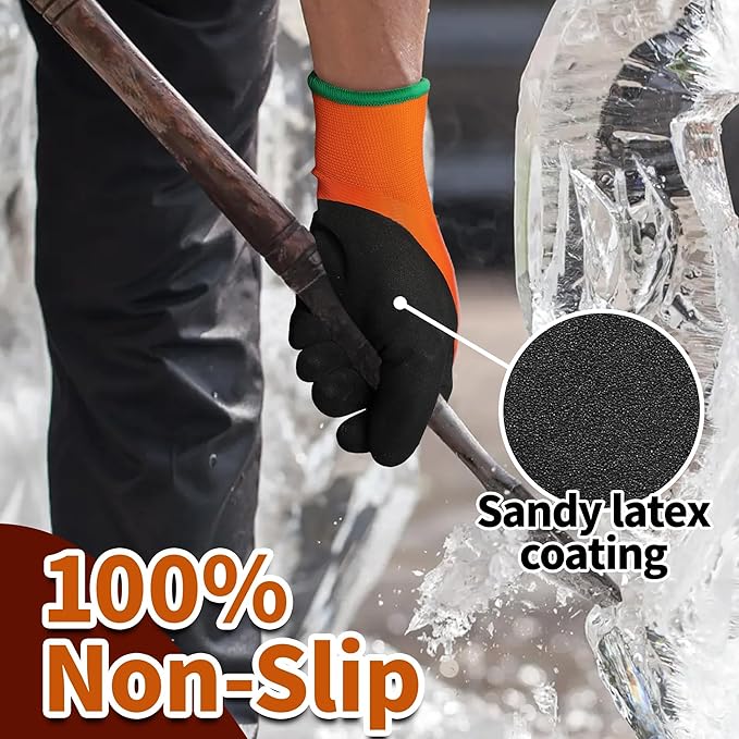 Schwer 2 Pairs FreezeGuard Winter Work Gloves, ANSI A2 Cut Resistant Freezer Gloves for Outdoor Cold Weather Keep Hands Warm, Waterproof Gloves for Shoveling Snow, Ice Fishing, XL