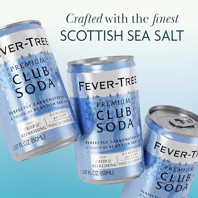 Fever-Tree Club Soda - Premium Quality Mixer - Refreshing Beverage for Cocktails & Mocktails. Naturally Sourced Ingredients, No Artificial Sweeteners or Colors - 5.1 Fl Oz Cans - Pack of 8