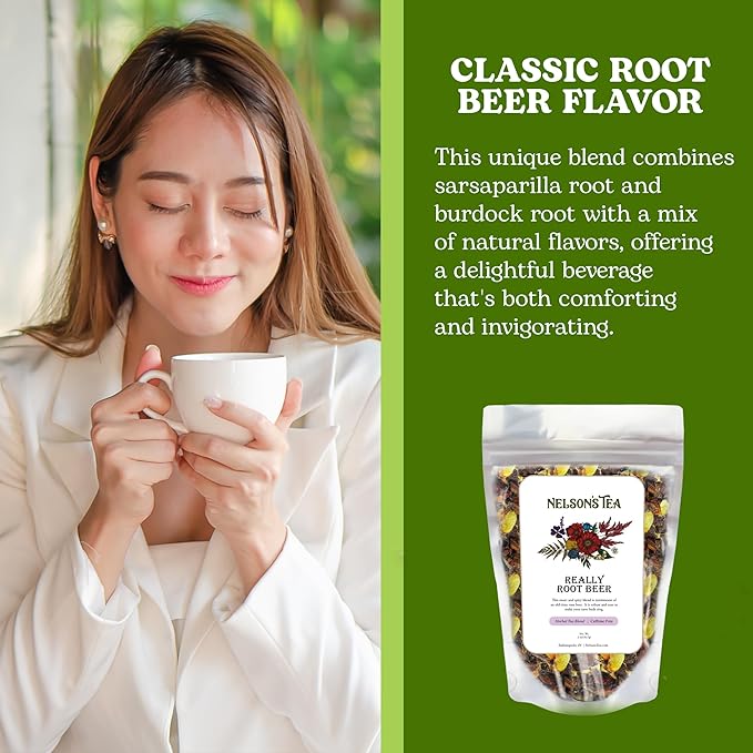 Nelson's Tea Really Root Beer - Sarsaparilla Root Herbal Loose Leaf Tea; Blend of Flavors like Sarsaparilla, Sassafras Burdock, and More! - 2 oz