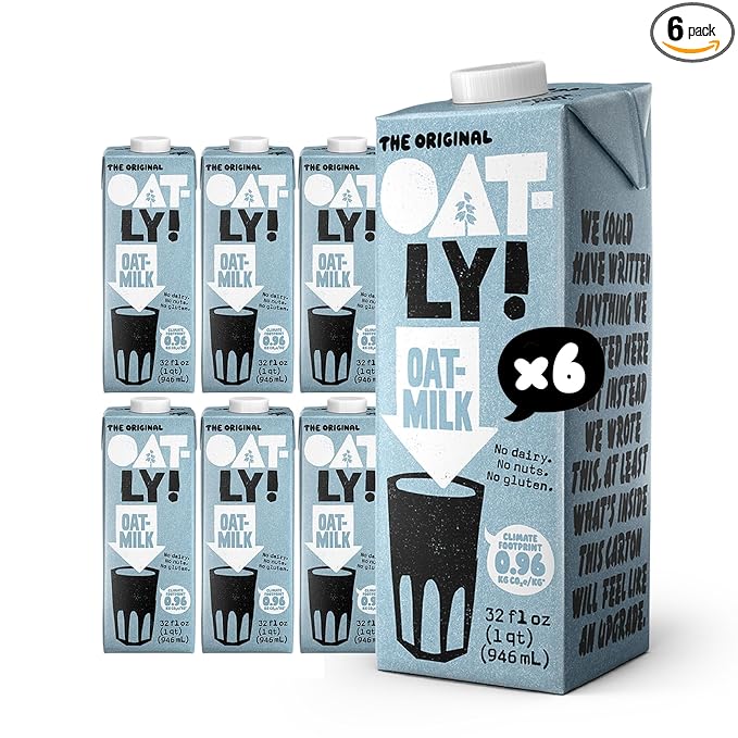 Oatly Original Oatmilk - Shelf-Stable, Creamy, Dairy-Free, Plant-Based Milk for Cereal, Smoothies, Baking & More (32 oz, 6-pack)