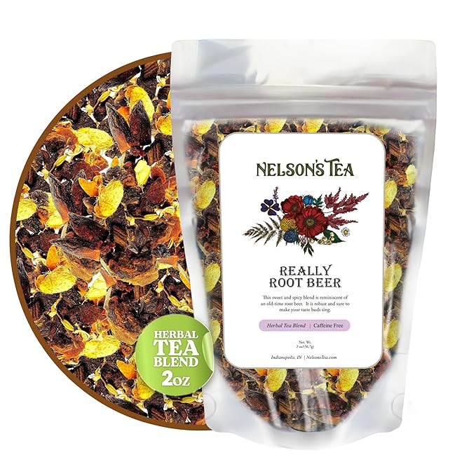 Nelson's Tea Really Root Beer - Sarsaparilla Root Herbal Loose Leaf Tea; Blend of Flavors like Sarsaparilla, Sassafras Burdock, and More! - 2 oz