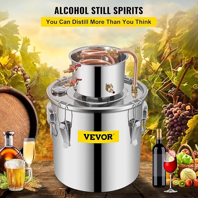 VEVOR Alcohol Still 8Gal/30L Alcohol Distiller Stainless Steel Distillery Kit for Alcohol With Copper Tube & Pump Home Brewing Kit Build-in Thermometer for DIY Whisky Wine Brandy