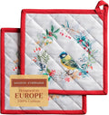 Maison d' Hermine Pot Holders Set 100% Cotton Heat Resistant Potholders 8" x 8" Hot Pads with Loop BBQ, Cooking, Baking, Grilling, Kitchen, Handling Hot Pans (Pack of 2, Morzine)
