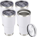 30 oz Tumbler with Lid Stainless Steel Tumblers Bulk Vacuum Insulated Cup Reusable Powder Coated Travel Mug Double Wall Leak Proof Cups Keep Cold Drinks for 12 Hours White, Set of 4