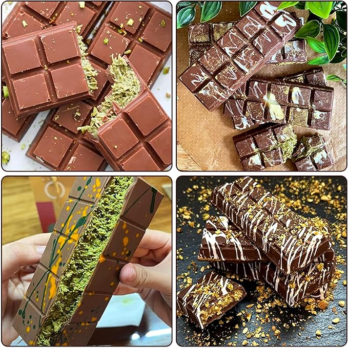 3 PCS Silicone Chocolate Bar Molds with 1 spatula,3/4 Inch Thick Non-Stick Chocolate Mold，Large Deep Cavity Chocolat Silicone Mold for Stuffed Chocolate Bars Knafeh Pistachio Chocolat