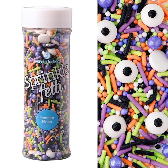 Sweets Indeed Sprinklefetti Monster Mash Sprinkles – 4 oz Jar | Halloween Sprinkle Mix with Candy Eyeballs, Jimmies, Nonpareils & Confetti | Cupcake & Cake Decorations