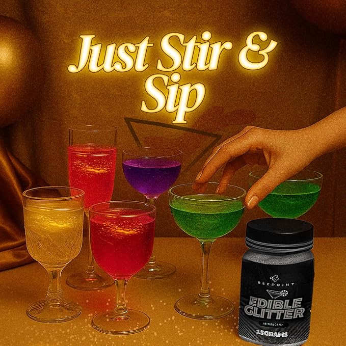 BeePoint Silver Edible Glitter for Drinks 15g - Food Grade, Vibrant Color Shimmer Powdered Dust for Drinks, Cocktails, Cake Decorating, Baking, Chocolates, Candy, Sweets, & Cookies - Vegan & Gluten Free