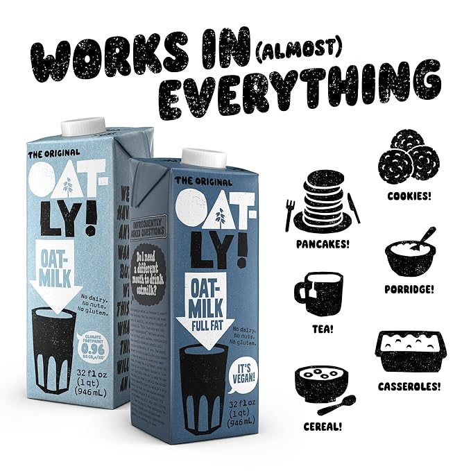 Oatly Full Fat Oatmilk – Creamy, Plant-Based Whole Milk Alternative | Dairy-Free, Vegan, Shelf-Stable, Non-GMO & Glyphosate Residue-Free | Only 1g Saturated Fat (32 oz, 6-Pack)