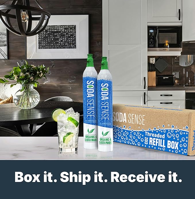 Soda Sense 60L CO2 Exchange Canister - 3 Pack, Threaded Style - Compatible with All 'Screw-In' Soda/Sparkling Water Makers, Including SodaStream BLUE Cylinder Models, Ninja Thirsti, Philips & More