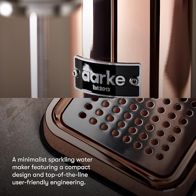 Aarke Carbonator lll with CO2 Cylinder, Sparkling & Carbonation Water Machine, Stainless Steel with PET BPA-Free Reusable Bottle Volume 1L/34 fl oz (Copper)